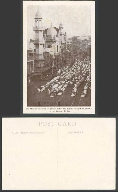 India Old Postcard Muslims Kneeling for Prayer Jumma Masjid Bombay Ramzan Id Day