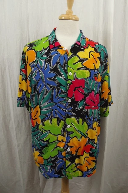 Vtg 80s 90s Jams World Men’s L Colorful Wild Floral Abstract Hawaiian Shirt USA
