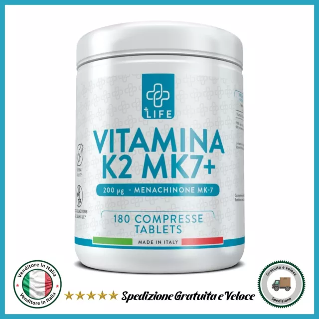 VITAMINA K2 MK7 200 µg PiuLife® 180 Capsule Vit K2 Mk7 Menachinone Qualità 100%