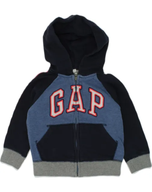 GAP Baby Boys Graphic Zip Hoodie Sweater 18-24 Months Blue Colourblock OH09