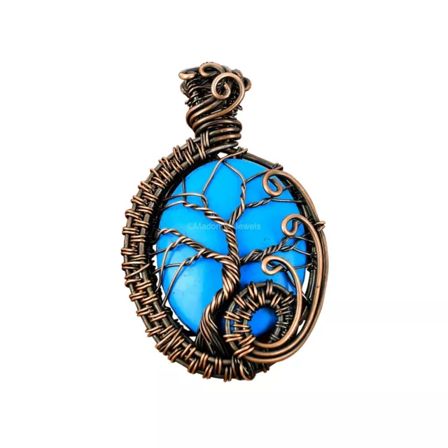 Sleeping Beauty Turquoise Tree Of Life And Wire Wrapped Pendant Copper 2.24