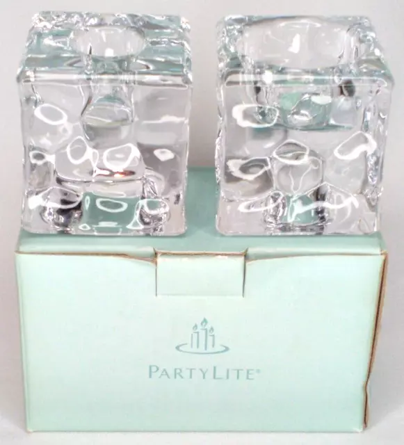 PartyLite Ice Block Votive Tealight Tapered Candle Holder Clear With Box Retired
