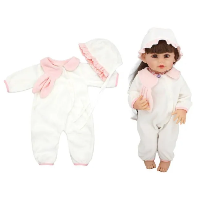 2PCS/Set Newborn Clothing Cute Outfits W/Hat Fit for 17~20"Baby Girl Dolls White