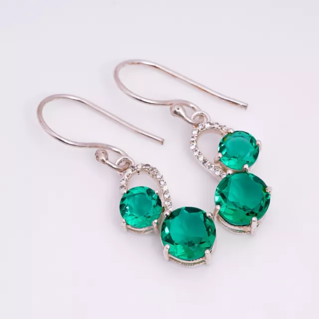 EMERALD GREEN ROUND Cut Dangle Earrings 925 Sterling Silver Jewelry ...