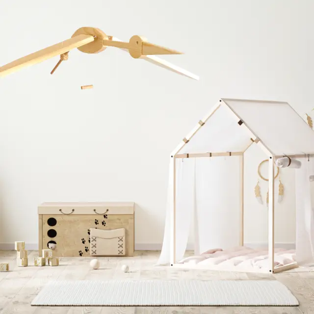 Natural Stork Wooden Mobile - Baby Shower Gift - Unisex Kids Room