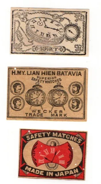 VERY OLD match box labels CHINA or JAPAN patriotic Clocks #851
