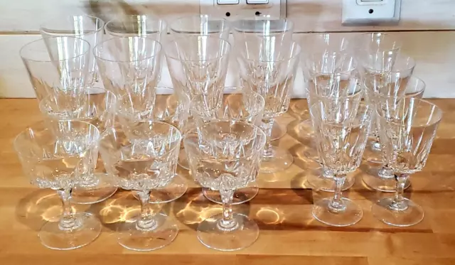 Cristal d'Arques Longchamp 24% Lead Crystal Wine Water Cordial Glasses Set of 21