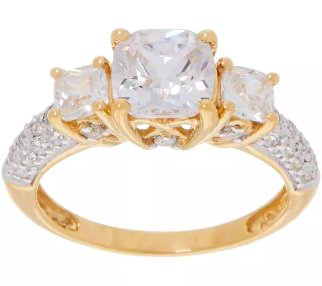 Diamonique CZ Three Stone Cushion Cut Ring Size 7 Sterling Silver