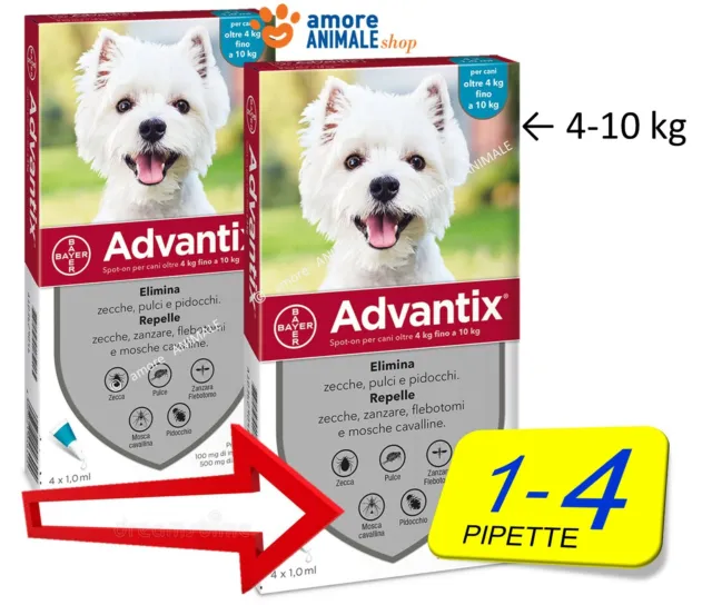 Advantix Bayer 1 e 4 pipette -Antiparassitario per Cani da 4 a 10 kg ( 4-10 kg )