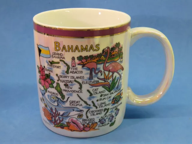 Tea Coffee Cup Mug ~ The BAHAMAS Island Map ~ Mother of Pearl, Iridescent Design