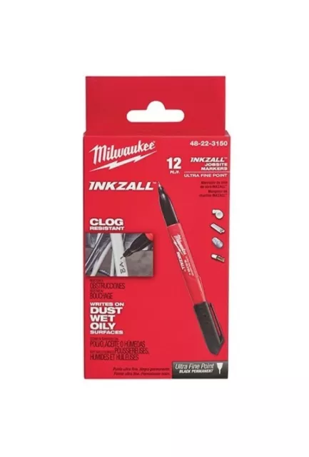 Milwaukee 48-22-3150 INKZALL Black Ultra Fine Point Jobsite Markers 12pk