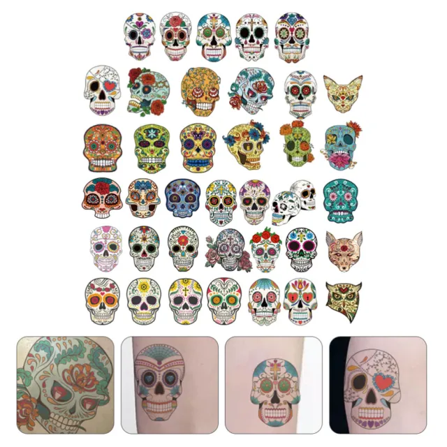 50 Pcs Skull Tattoo Stickers Halloween Party Favor Sugar Skeleton Applique