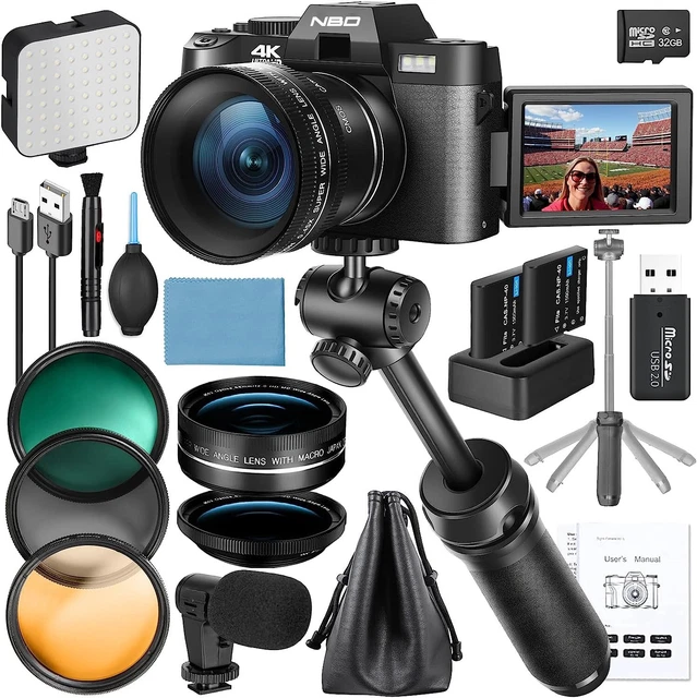 4K Digital Cameras 48MP Video Camera W/ Microphone WiFi Tripod Grip For YouTube