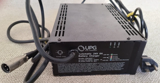 Cargador de batería automático UPG 3 pines 24V 8A para scooter de movilidad en silla de ruedas