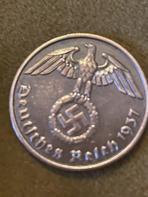 German WWII WW2 Nazi Swastika 2 Pfennig Coin 1937 A 3rd Reich Collectors Grade