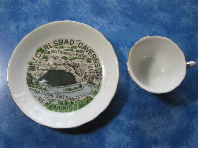 Carlsbad Caverns National Park Miniature Porcelain Souvenir Plate And Cup 3.5"