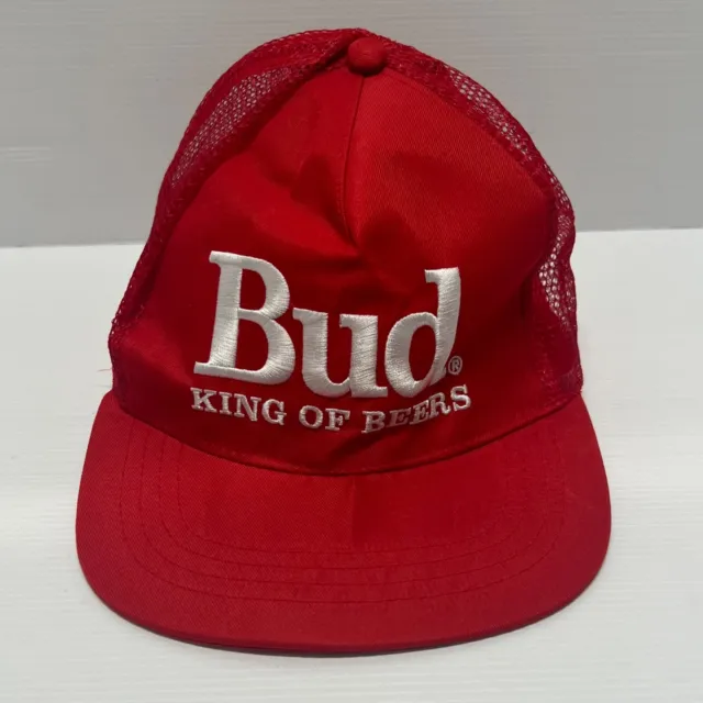 Bud King Of Beers Budweiser Promo Red Snapback Mesh Back Trucker Style Cap Hat