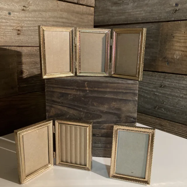Lot Of 6 Vintage Brass Hinged Photo Picture Frames Matching Set 3x5