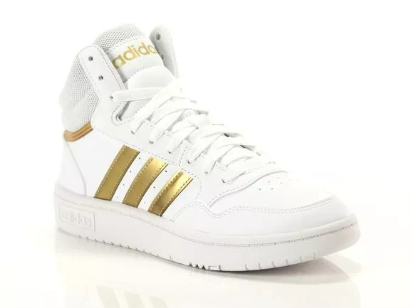 ADIDAS HOOPS 3.0 MID sneakers donna SPORTIVA stringata strisce ORO su bianco