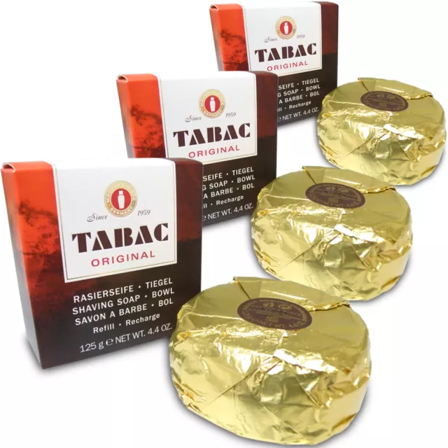 3x Jabón de afeitar original de tabaco RELLENO 125 g para tazón