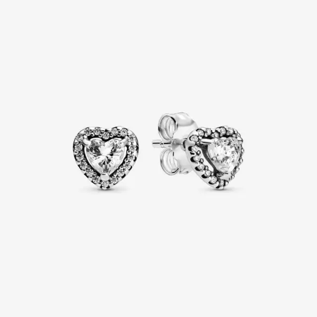 Brand Authentic 100% 925 Silver Elevated Heart Stud Earrings 298427C01 CZ