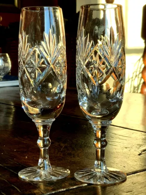 Pair of Webb Corbett Cut and Bevelled Crystal Champagne Glasses