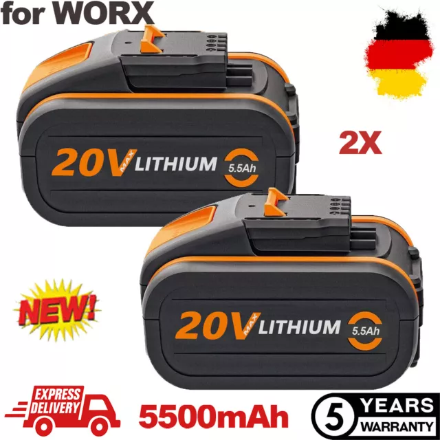 2 Stück für Worx 20 V MAX 5.5Ah Akku WA3551.1, WA3572, WA3553, WX390, WX176