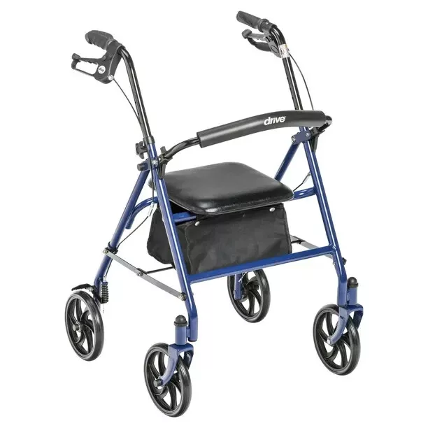 Drive Medical 4-Wheel Rollator Walker With Seat & Removable Back Support - Blue
