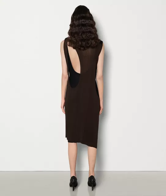 BOTTEGA VENETA 3100$ Deconstructed Layered Bi-Color Sheer Silk Ribbed Knit Dress 3