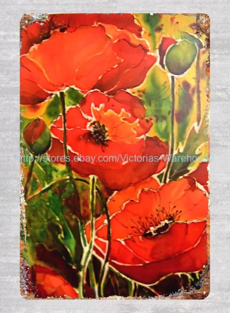 reproduction signs Red Poppy Flower papaver plant metal tin sign