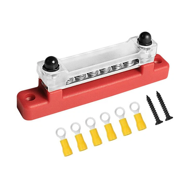 Single row bus bar with 6 M4 screw clamps box 12V-48V DC150 one