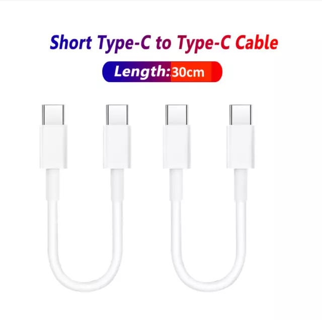 2 x Short Charging & Data Sync USB C to USB C Cable for iPhone & Andriod 30CM