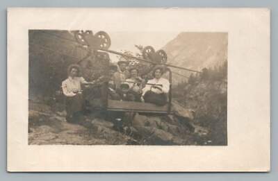 Family Outing w Dog in Early Cable Car RPPC Antique Portland Oregon Photo 1909