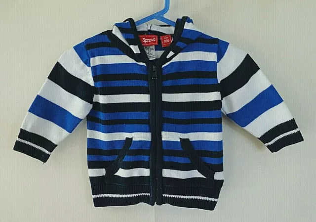 Baby Boy's Blue & White Striped Knitted Jumper/Hoodie - Size 000 - Brand: Sprout