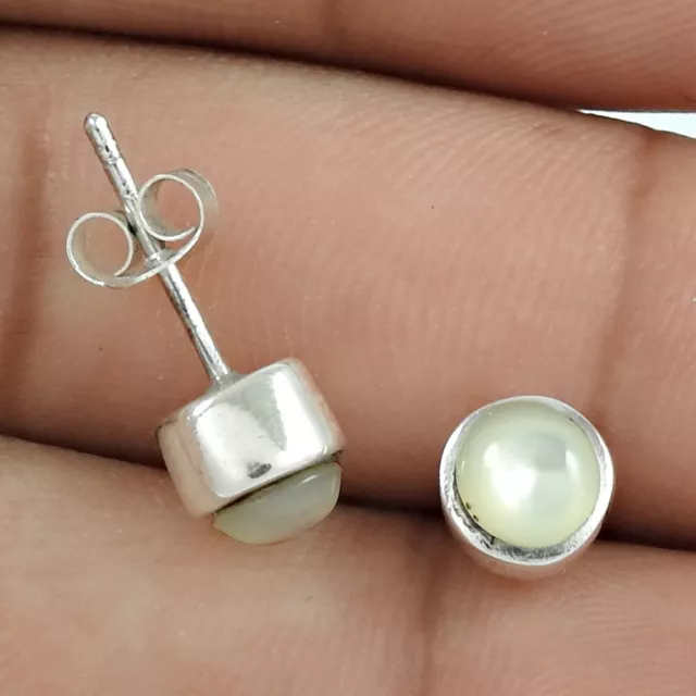 Naturel Nacre Pierre Précieuse Clou Bohémien Blanc Oreilles 925 Argent V1