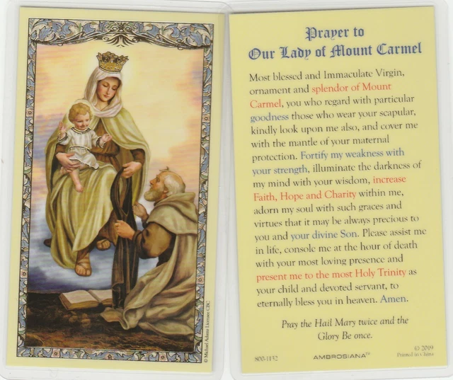  OUR LADY OF Mount Carmel A Laminated Holy Card Prayer On Back 