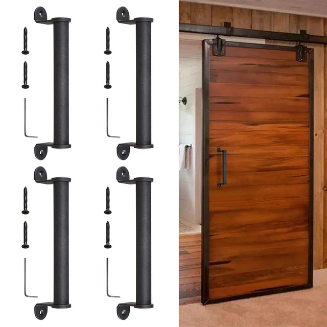4pcs 10" Sliding Barn Door Cylindrical Handle Cast Iron Pull Gate Matte Black