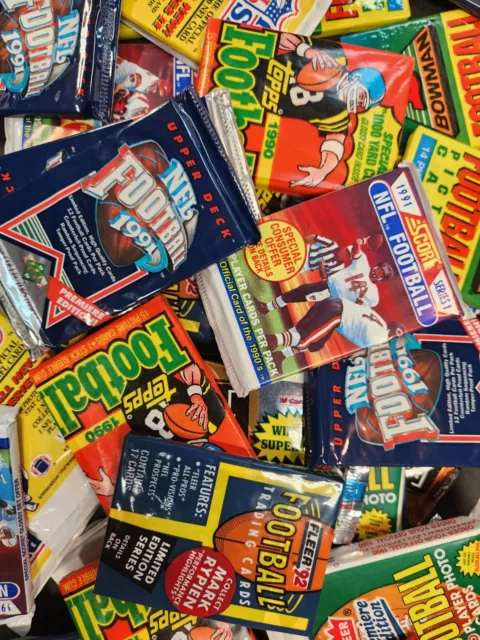 ESTATE SALE- Lot of 100 Old Unopened FOOTBALL CARDS In packs.  SUPER BONUS!!!!