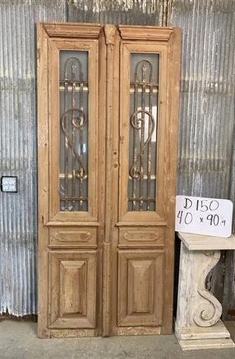 Antique French Double Doors (40x90.5) Wood Iron Doors, European Doors D150
