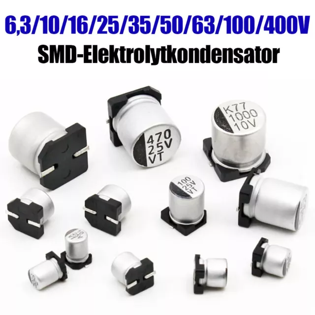 6,3/10/16/25/35/50/63/100/400V 0,22µF-1000µF SMD-Aluminium-Elektrolytkondensator