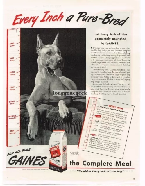 1944 Gaines Dog Meal Food Great Dane Vintage Print Ad