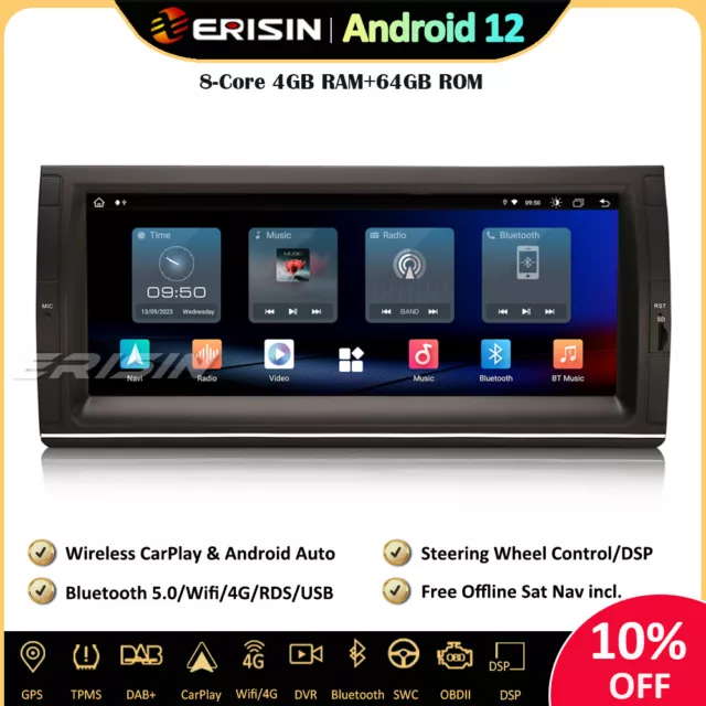 10.25"Android 12 Autoradio Navi GPS 64GB DAB+CarPlay Wifi Canbus pour BMW X5 E53