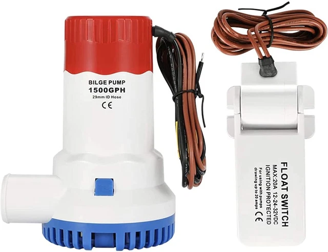 DC12V 1500GPH Bilge Pump with Float Switch, Boat Marine Plumbing Electric Bilge