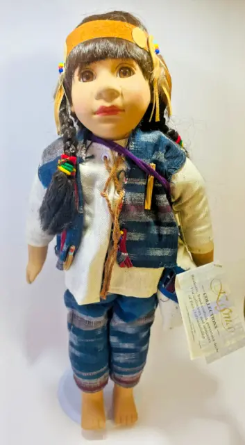 KASMA Künstlerpuppe, Vintage Porzellan Puppe: Native American / Indianerin 45cm