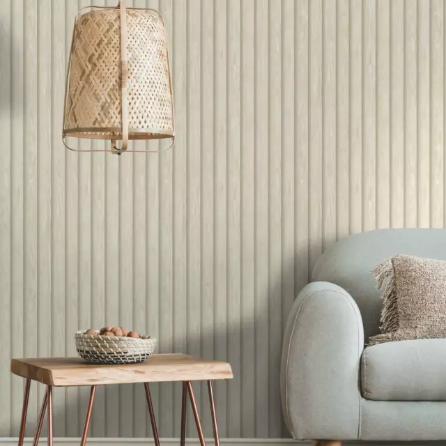 Realistic Wood Slat 3D Effect Holden Wallpaper Natural Beige 13131