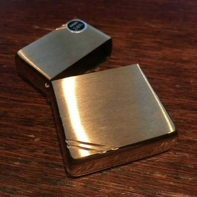 Genuine Zippo brushed brass slashes windproof Lighter CASE ONLY No Insert/Box 2