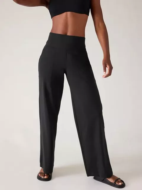 Athleta LT L TALL Venice High Rise Wide Leg Pant, Black Elastic Waist Active NWT