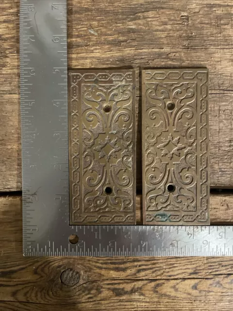 PAIR Antique Push Plates, Ornate, Victorian, Door Hardware, Hammered