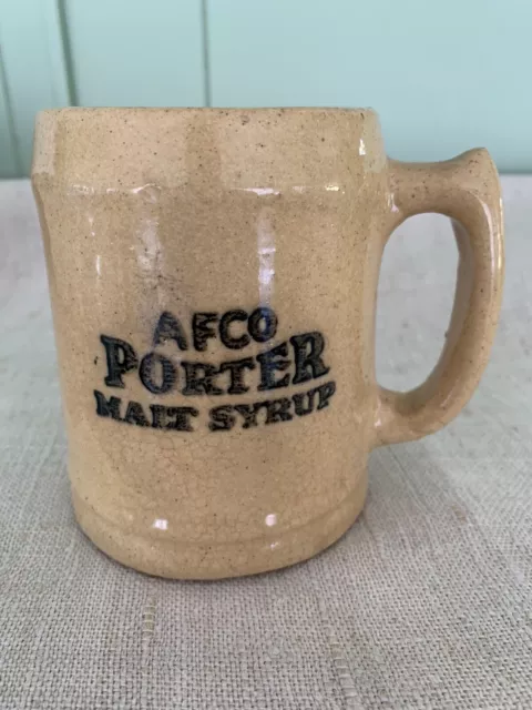 Rare 19th Century AFCO PORTER MALT SYRUP Stoneware Advertising Yelloware Mug
