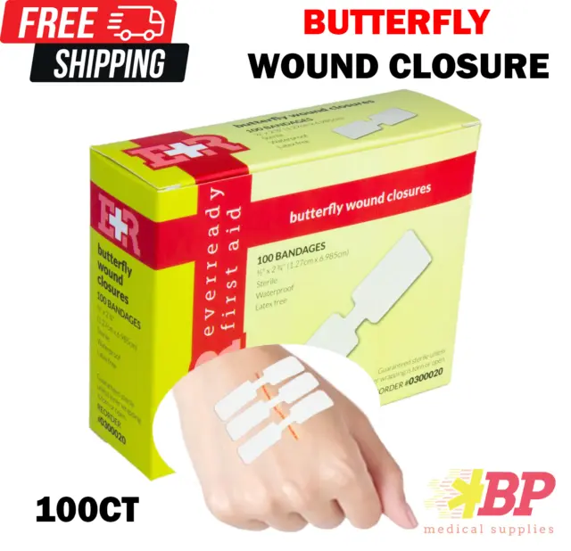 Ever Ready First Aid Sterile Butterfly Wound Closure Individually Packed - 100CT